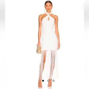 NWT Alice + Olivia Steph Twist Neck Fringe Dress